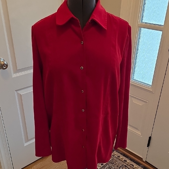 Karen Scott Tops - Karen Scott Vibrant Red Button-Down Shirt